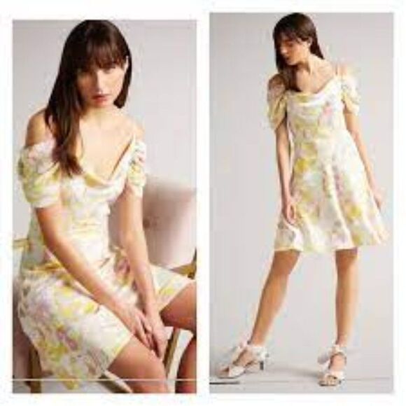 Ted Baker Dress “Camily”Drape Neck New With Tags Ted Size 3 U.S . 6 - Picture 1 of 8